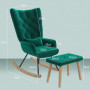 Gungstol med Pall Hög Rygg Grön Sammetslook Retro