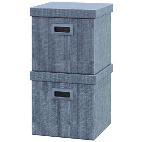 Förvaringsbox 2 st med Lock, Handtag, Vikbar, Stapelbar 30 x 30 x 29 cm Blå Linne
