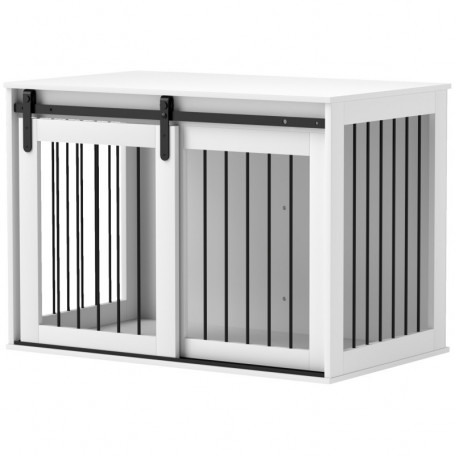 Hundbur med Skjutdörr 98 x 58 x 61 cm Trä Vit