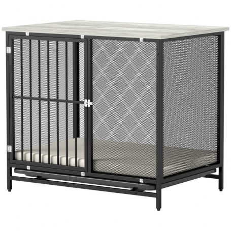 Hundbur med Hygienisk Golvbricka och Lättskött Matta 80 x 55 x 71 cm Svart, Grå