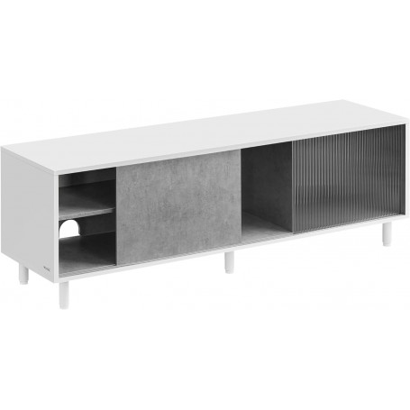 TV-bänk Avalon 140×39×45 cm Molnvit/Stengrå Räfflat Glas Skjutdörra...