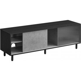 TV-bänk Avalon Räfflat Glas Modern Svart Sten-Grå 140 x 39 x 45 cm