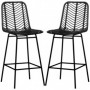 2-pack Barstolar med Rygg Rotting Boho-Design Sitthöjd 66 cm Svart