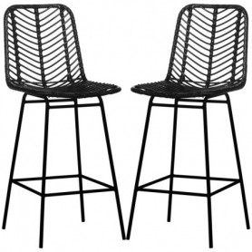2-pack Barstolar med Rygg Rotting Boho-Design Sitthöjd 66 cm Svart