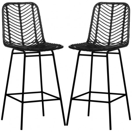 2-pack Barstolar med Rygg Rotting Boho-Design Sitthöjd 66 cm Svart