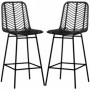 2-pack Barstolar med Rygg Rotting Boho-Design Sitthöjd 66 cm Svart