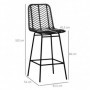 2-pack Barstolar med Rygg Rotting Boho-Design Sitthöjd 66 cm Svart