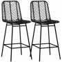 2-pack Barstolar med Rygg Rotting Boho-Design Sitthöjd 66 cm Svart