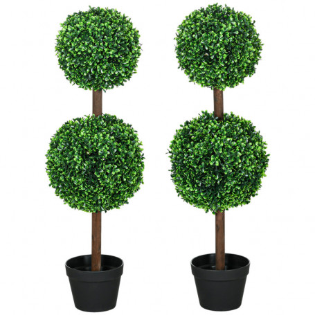 Set med 2 Konstgjord Växt Buxbom 90 cm Grön