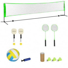 Badmintonnät med Racket Set 510 x 107-155 cm Svart Grön