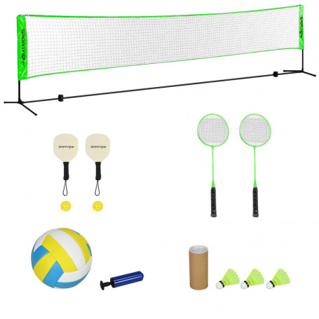 Badmintonnät med Racket Set 510 x 107-155 cm Svart Grön