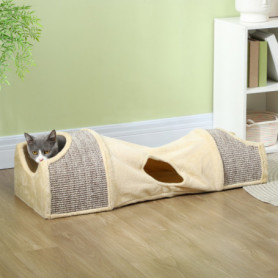 Katt Tunnel med 3 Öppningar 107 x 38 x 29 cm, Beige/Grå