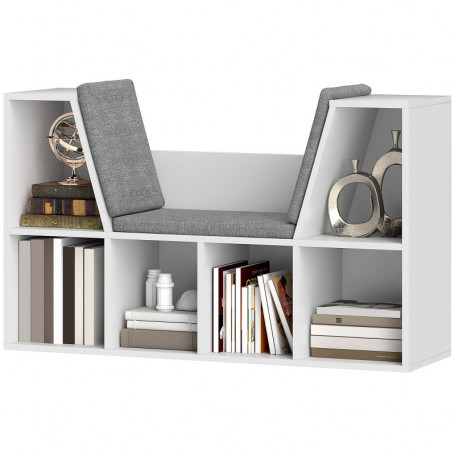 Liggande Bokhylla med Sits, 6 fack, 105 x 30 x 63 cm, vit
