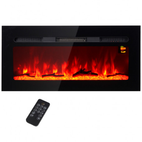 Elektrisk Kamin med Flamma Effekt Väggfäste 1800 W Svart 91,4 x 15,...