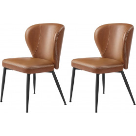 Matstolar 2-pack Karamellbrun Vintage PU-läder Stålben Ergonomisk R...