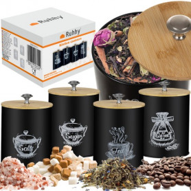 Köksbehållare - 4 st 1,5 L- Elegant Förvaringsset i Kolstål med Bam...