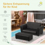 Barnfåtölj med Fotpall Svart Läder 83 x 42 x 41 cm