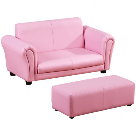 Barnfåtölj med Fotpall Rosa Läder 83 x 42 x 41 cm