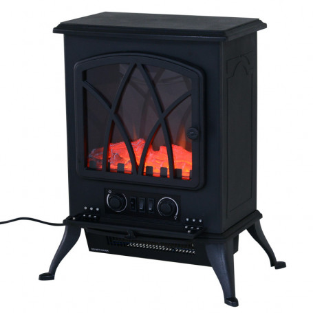 Elektrisk Kamin med Värmefläkt med Flameffekt 1000W/2000W Svart
