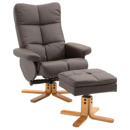 Relax Fåtölj med Fotpall - Fällbart Ryggstöd 145° Brun Läder 80 x 86 x 99 cm