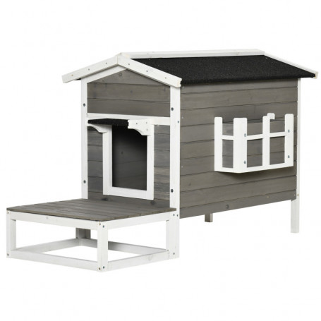 Utomhus Katthus i Trä med Balkong 115 x 66,5 x 74,7 cm Grå - Vit