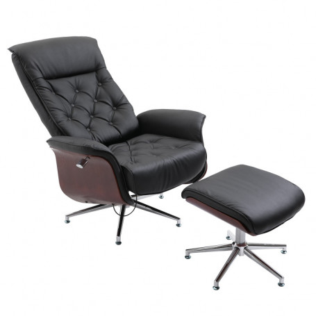 Relax Fåtölj med Pall Retrodesign Knappad Svart 82 x 83 x 110 cm