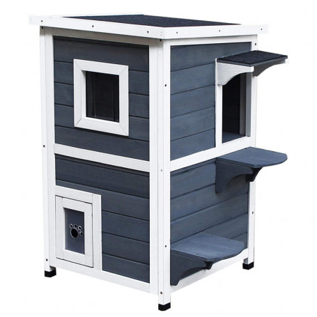 Katthus 2 Nivåer Utomhus Kattvilla 51 x 51 x 81,3 cm Grå