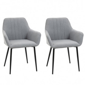 2x Matstolar Ljusgrå Linne med Svarta Ben 59,5 x 56,5 x 81 cm