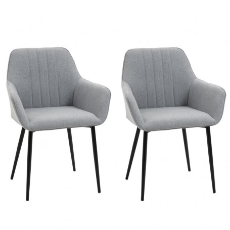 2x Matstolar Ljusgrå Linne med Svarta Ben 59,5 x 56,5 x 81 cm