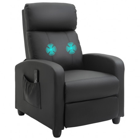 Massagefåtölj med Fjärrkontroll Liggfunktion Svart Läder