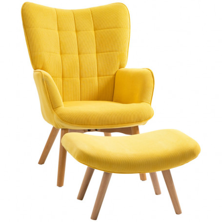 Fåtölj med Fotpall Scandi Design Manchester-look Gul - Trä