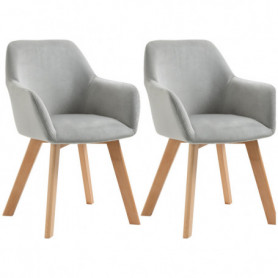 Matstolar 2-pack Modern Sammet Grå med Ek Ben