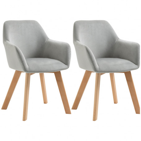 Matstolar 2-pack Modern Sammet Grå med Ek Ben
