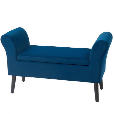 Sängbänk Sammet Blå med Förvaring, Armstöd 111,5 x 41 x 65 cm