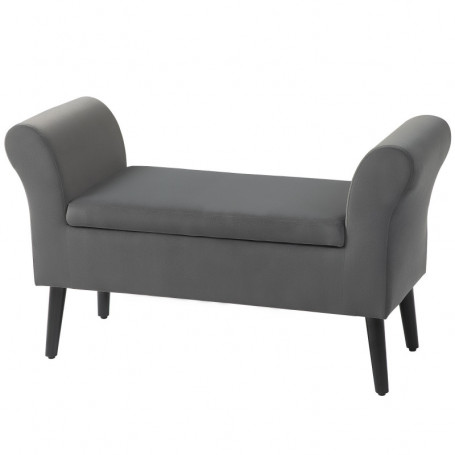 Sängbänk Sammet Grå med Förvaring, Armstöd 111,5 x 41 x 65 cm