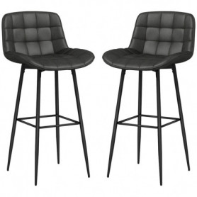 2-Pack Barstolar Med Ryggstöd Svängbara Fotstöd Konstläder Antracit...