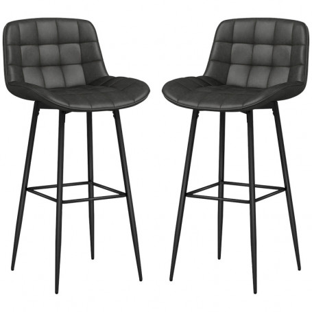 2-pack Barstolar med Ryggstöd Läder Antracit Grå Sitthöjd  73 cm