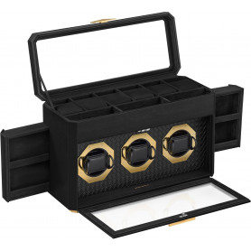 Klocklåda 9 Fack PU-läder Svart Flätad Look Glaslock Fram & Topp Sm...