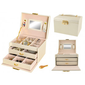 Elegant smyckesbox med nyckellås och 20 fack – Beige
