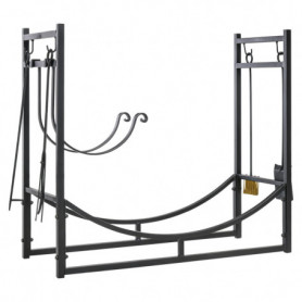 Vedställ med 4 Krokar 84 x 33 x 76 cm Svart