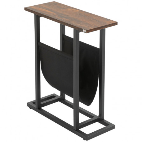Sidobord, Smal Design, med Tygpåse, Mörkbrun Svart, 49 x 19 x 55 cm