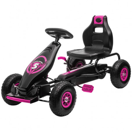 XL Trampbil Barn 5-12 år Gummiluft Däck, Justerbar Sits Rosa Svart