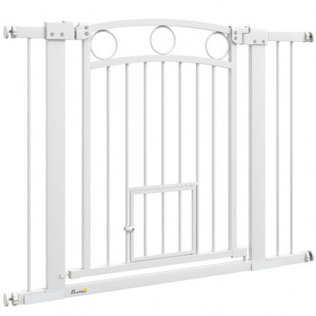 Hundgrind Justerbar Bredd 76–104 cm med Kattdörr Vit