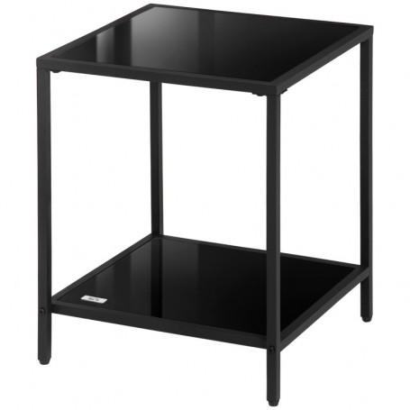 Sidobord Svart Härdat Glas 2 Nivåer Klassisk Design Metallram