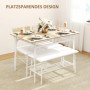 Matgrupp 4 Personer 2 Stolar och Bänk Metallram Vit Ek