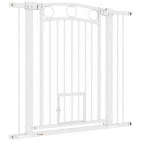 Hundgrind Justerbar Bredd 76–104 cm med Kattdörr Vit