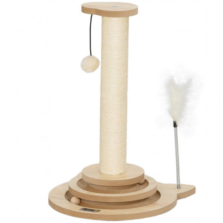 Klöspelare 49 cm ek/gräddvit med sisal, kulspår & fjäderleksak 32 ×...