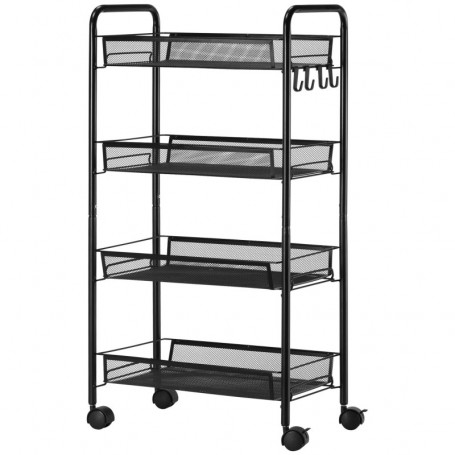 Rullvagn med 4 Förvaringskorgar och 4 Krokar Svart 45 x 26,5 x 84 cm
