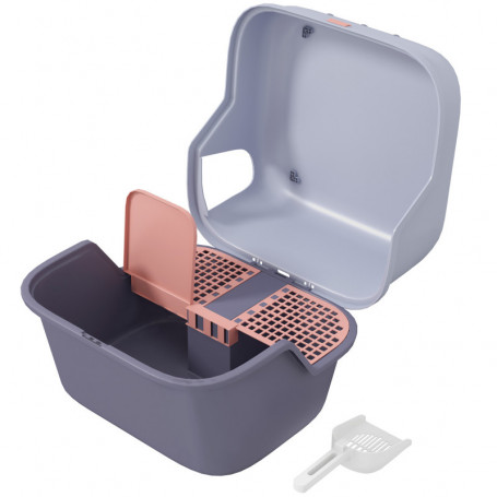 Kattlåda plast halvsluten med lock & spade 50 × 50 × 39 cm lila lås...