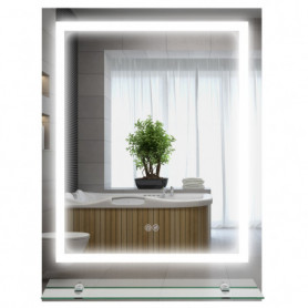 Badrumsspegel med LED-belysning, Glashylla 70 x 50 cm